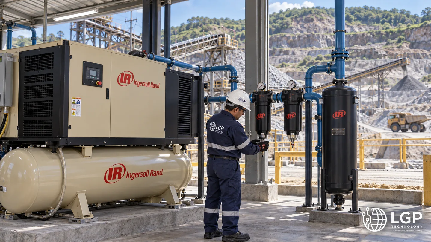 Sistema de compresión Ingersoll Rand en una instalación industrial